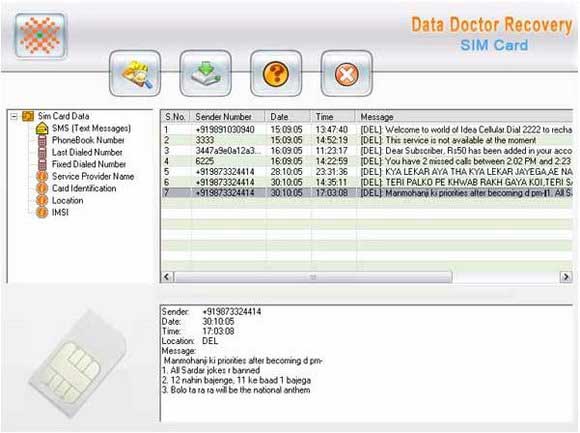 SIM card data recovery tool restores lost or deleted number and text messages well known Screen Shot